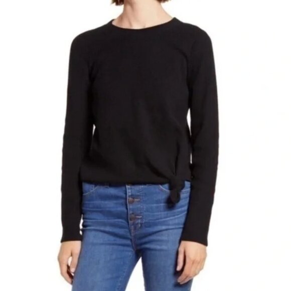 Madewell Black Ribbed Front Knot Top - Picture 1 of 10